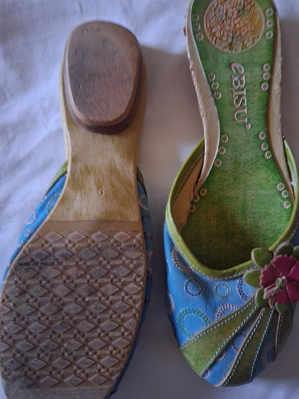 EBISU Blue & Green Floral Embellished Slip-On Flats - Picture 2 of 6